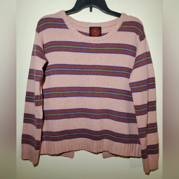 Happy sheep cashmere striped pink sweater open back size s - Picture 1 of 9